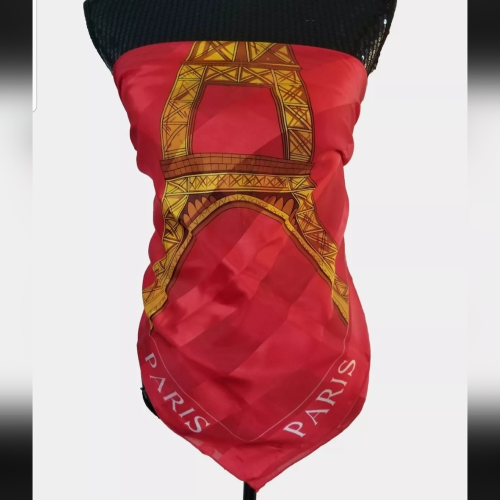 Paris France Eiffel Tower Red Gold White Scarf Coverup 38.5 × 38.5 Polyester